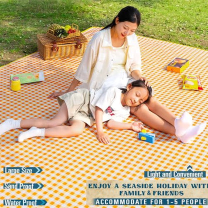 Extra Large Picnic Blanket Beach Blankets, 80''x80'' Picnic Mat Waterproof Sand Proof Foldable Portable for Outdoor Camping Hiking Travel Grass Park Music Festival Lawn Mats (yellow, 80x80 inch) - color: Yellow 80x80 Inch