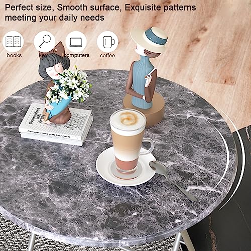 Round Folding TV Tray/TV Trays Dinner Snack Trays Table,Portable Foldable Table Small Sofa Bedside Tables with Light Weight, 17.5 x 17.5 x 26 in(Black Marble) - color: Black Marble, size: 1pc