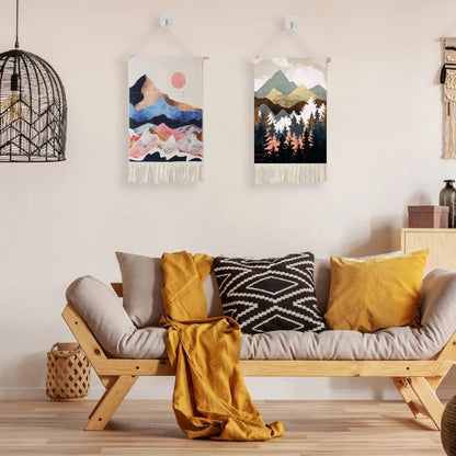 2Pcs Printed Wall Tapestry Hanging Decor, 14x24" Cotton Prints Boho Chic Bohemian Morocco Landscape Scenery Tapestries Poster Art Gift for Apartment Dorm Kids Livingroom Bedroom Door Entrance