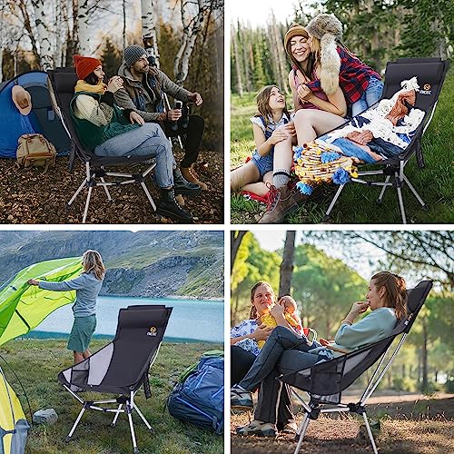 Nice C Ultralight High Back Fold Camp Chair, Compact Collapsible Backpack Hiking Festival Carry Chair, Heavy Duty Outdoor, Travel, Picnic, with 2 Side Pockets, Pillow, Carry Bag (1, Black)