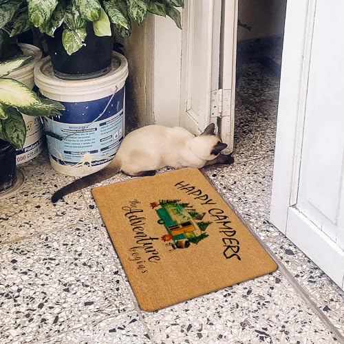 Camping Mat - Outdoor Indoor Welcome Mat for Camper RVs, 17x30 Inches - color: Happy Camper - Coir Mats