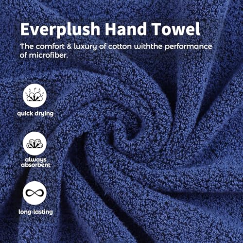 Everplush 4-Piece Premium Hand Towel Sets: Super-Soft, Highly Absorbent & Quick Drying Bathroom Towels – Versatile for Hotel, Bathroom, Shower, Spa, 16x30 Inches(Navy, 16" x 30") - color: Navy