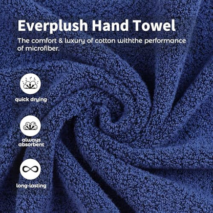 Everplush 4-Piece Premium Hand Towel Sets: Super-Soft, Highly Absorbent & Quick Drying Bathroom Towels – Versatile for Hotel, Bathroom, Shower, Spa, 16x30 Inches(Navy, 16" x 30") - color: Navy