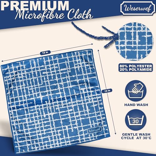 WESERWEF Design Microfiber Glasses Cleaning Cloth – Premium Cleaning Cloth for Eyeglasses, Screens, Tablets, Cameras & Lenses, 12" x 12", Ultra-Soft & Scratch-Free (Blue) - color: blue