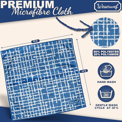 WESERWEF Design Microfiber Glasses Cleaning Cloth – Premium Cleaning Cloth for Eyeglasses, Screens, Tablets, Cameras & Lenses, 12" x 12", Ultra-Soft & Scratch-Free (Blue) - color: blue