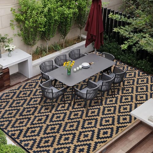 SAND MINE Reversible Mats, Plastic Straw Rug, Modern Area Rug, Large Floor Mat and Rug for Outdoors, RV, Patio, Backyard, Deck, Picnic, Beach, Trailer, Camping, Black & Brown, 8' x 10' - color: Black & Brown, size: 8' x 10'