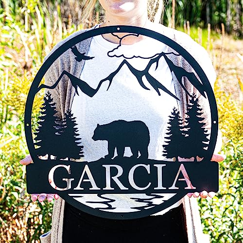 Bear Personalized Outdoor Metal Last Name Sign | Cabin Monogram Decor | Cabin Decor, Door Monogram, Rustic Decor, Custom Name Sign
