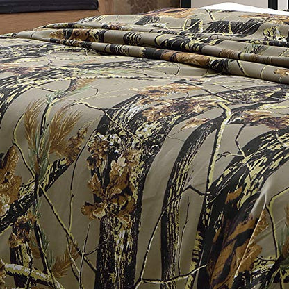 Chezmoi Collection Salem 4-Piece Cabin Lodge Forest Woods Sheet Set - Nature Camo Tree Leaves Printed Soft Microfiber Sheets - Full, Natural - color: Natural, size: Full