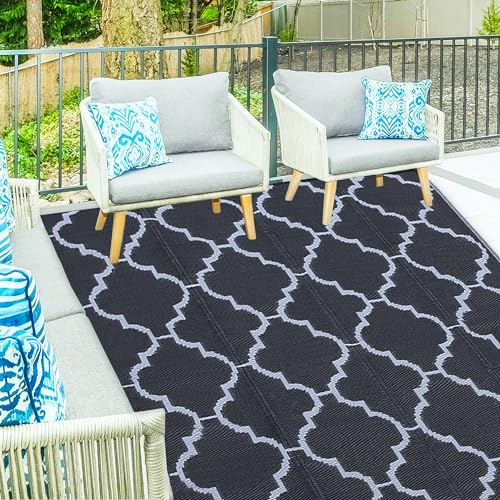 Ogrmar 5x8 FT Reversible Mats, Outdoor Rug for Patio Clearance, Waterproof Carpet, Plastic Straw Rug for Indoor Outdoor, Floor Mat&Rug for RV Porch Camping Backyard Deck Balcony Beach Trailer (Black) - color: Black, size: 5' x 8' (Rectangular)