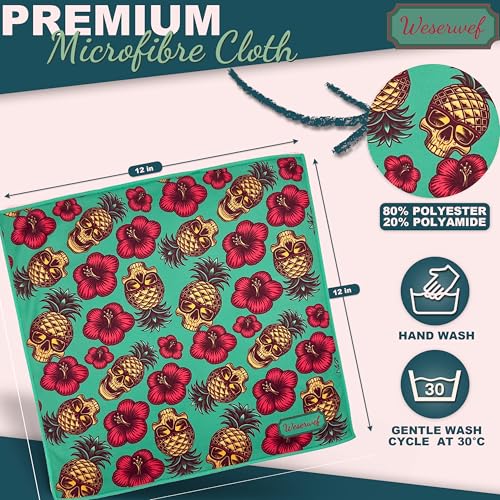 WESERWEF Design Microfiber Glasses Cleaning Cloth – Premium Cleaning Cloth for Eyeglasses, Screens, Tablets, Cameras & Lenses, 12" x 12", Ultra-Soft & Scratch-Free (Skull) - color: skull