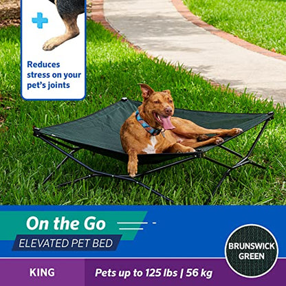 Coolaroo On-The-Go Elevated Dog Bed - Foldable Pop-Up Travel Dog Bed with Breathable, Moisture-Resistant Fabric, Carry Bag Included, Lightweight & Portable, Brunswick Green, Extra Large - color: Brunswick Green, style: King