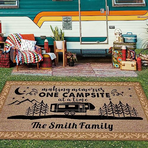 Custom Camping Rug Making Memories One Campsite at a Time RV Trailer Decor Camper Floor Mat for Outdoors, Patio, Backyard, Picnic, Beach, Camping, 66 x 99 Inch (20 RV Optional) - color: One Campsite at a Time 1, size: 5'6" x 8'3" (Rectangular)
