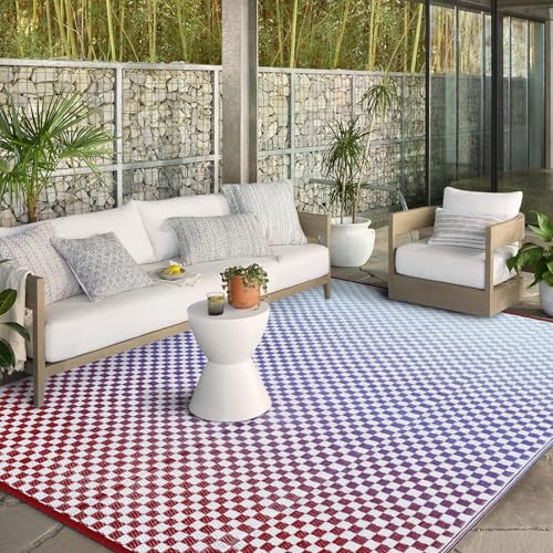 Wonniatr 9x12 Outdoor Rug Waterproof - Plastic Straw Outdoor Patio Rugs Clearance, Blue Purple Extra Large Portable Mat for RV Camping, Lightweight Colorful Gradient Outside Deck Carpet - color: Blue-purple, size: 9' x 12' (Rectangular)