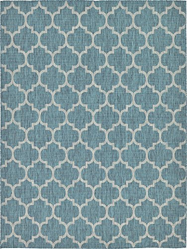 Unique Loom Outdoor Trellis Collection Area Rug (9' x 12' Rectangle, Teal/ Gray) - color: Teal/Gray, size: 9' x 12' (Rectangular)