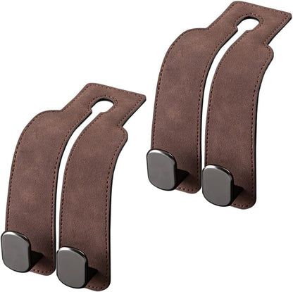 2026 New Car Seat Headrest Hooks for Purses and Bags - Support Car Headrest Hooks for Purses and Bags Coat, Leather Car Bag Purse Holder with Double Hooks (Brown-2PC) - color: Brown-2PC