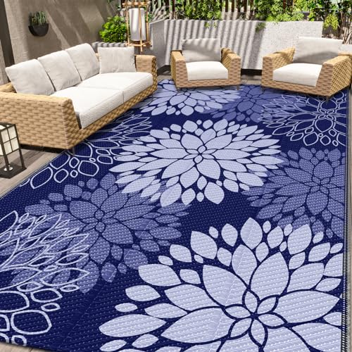 LuxStep Outdoor Rug Waterproof Outdoor Plastic Straw Rug Reversible Patio Rug Mat Outdoor Decor Large Area Mats for RV, Picnic, Backyard, Deck, Balcony, Porch, Beach, Camping, 6'x 9',Blue - color: Blue, size: 6' x 9' (Rectangular)