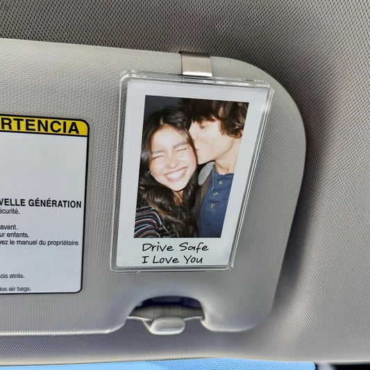 Gossby Custom Couple Photo Car Visor Clip - Drive Safe I Love You Polaroid Frame - Personalized Romantic Gift for Boyfriend Husband Anniversary Birthday - Car Accessories Decor - color: Drive Safe I Love You Ver 1