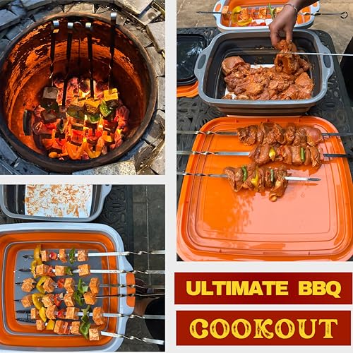 Collapsible X-Large (16L) BBQ Marinating Tub w/ Cutting Board | Multipurpose Food-Grade TPE Prep Tub w/ Lid | Built-In Colander & Drain Plug - For Camping | Tailgate | Picnic - Slate Black - size: X-Large