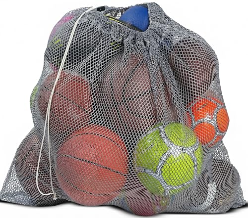 Mesh Equipment Bag - 32” x 36” and 24” x 36” - Adjustable, sliding drawstring cord closure. Perfect mesh bag for parent or coach, making it easy to transport and keeping your sporting gear organized. - color: Grey, size: 32" x 36"
