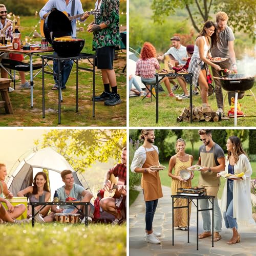 JiGiU Folding Camping Table Portable Pinic Table 3 Level Height Adjustable Aluminum Frame Small Foldable Camp Table Light Weight with Carry Handle for Outdoor Indoor Hiking Camp BBQ Beach