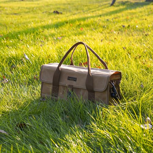 Waxed Canvas Camping Tool Bag, Camping Essentials Multi-purpose 12L Outdoor Storage Bag with Secure Flip Cover, Tent Stakes Hammer Multi-Container Organizer, Khaki - color: Khaki
