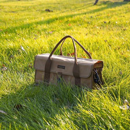 Waxed Canvas Camping Tool Bag, Camping Essentials Multi-purpose 12L Outdoor Storage Bag with Secure Flip Cover, Tent Stakes Hammer Multi-Container Organizer, Khaki - color: Khaki