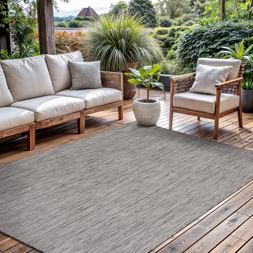 CAMILSON Outdoor Rug 5x7 Modern Area Rugs for Indoor and Outdoor Patios and Porches - Waterproof, Washable, Non-Shedding, Easy-to-Clean Outside Carpet (5 x 7, Solid - Silver Gray) - color: Solid - Gray, size: 5' x 7' (Rectangular)