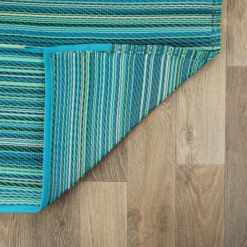 Rugshop Contemporary Stripe Reversible Foldable Waterproof Premium Recycled Plastic Outdoor Rugs for Patio,Backyard,RV,Deck,Picnic,Trailer,Beach,Camping 9' X 12' Blue - size: 9' x 12' (Rectangular)