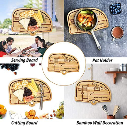 RV Cutting Board Campsite Retro Happy Camper Bamboo Wood Camper Chopping Board Perfect Funny Serving Tray for Vegetables Fruit Cheese, RV Camper gifts,Home Deco - style: RV