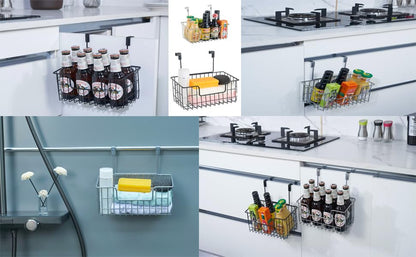 JUNCHU CHERRY Wire Hanging Storage Basket 2 Packs, Wall Mounted Kitchen Bathroom Storage Basket, Multi-Functional, No Punching, Strong Bearing, Chrome - color: Chrome