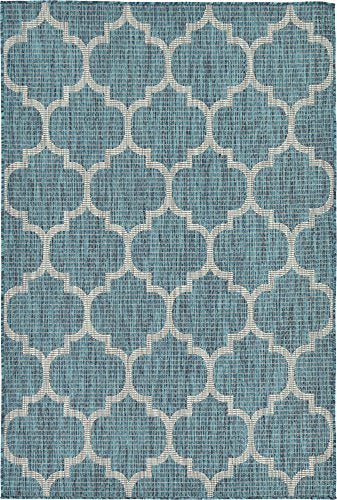 Unique Loom Outdoor Trellis Collection Area Rug (4' 1" x 6' 1" Rectangle, Teal/ Gray) - color: Teal/Gray, size: 4'1" x 6'1" (Rectangular)