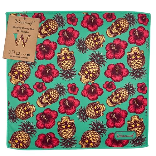 WESERWEF Design Microfiber Glasses Cleaning Cloth – Premium Cleaning Cloth for Eyeglasses, Screens, Tablets, Cameras & Lenses, 12" x 12", Ultra-Soft & Scratch-Free (Skull) - color: skull