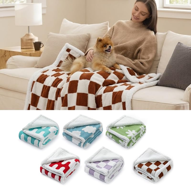 Waterproof Pet Blanket,Dog Bed Covers Small Throw for Puppy Cats Stylish Jacquard Pets Couch Sofa Furniture Protection Washable Reversible Covers (Coffee Check,XS) - color: Coffee Check, size: XS-50*70cm(20*28in)