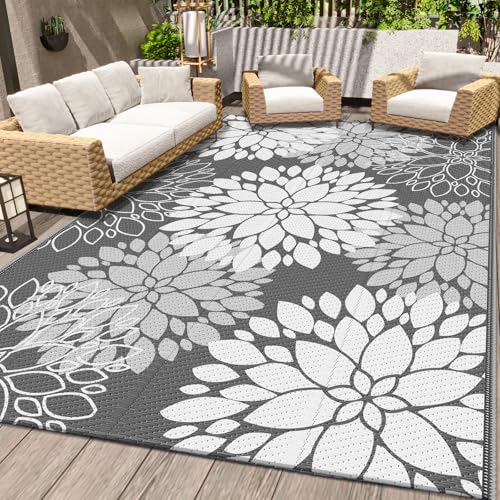 LuxStep Outdoor Rug Waterproof Outdoor Plastic Straw Rug Reversible Patio Rug Mat Outdoor Decor Large Area Mats for RV, Picnic, Backyard, Deck, Balcony, Porch, Beach, Camping, 5'x 8',Grey - color: Grey, size: 5' x 8' (Rectangular)