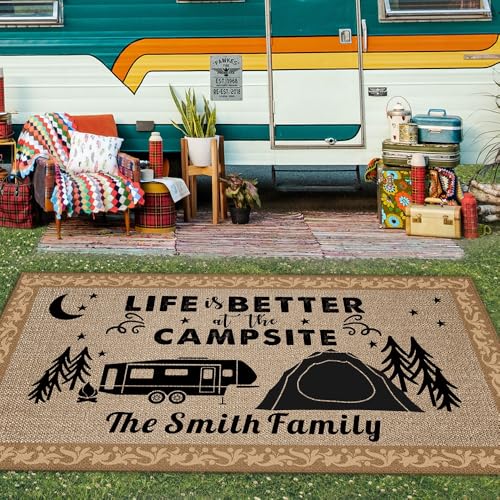 Custom Camping Rug It's Better at The Campsite RV Trailer Decor Camper Floor Mat for Outdoors, Camping, Patio, Backyard, Picnic, Beach, 48 x 72 Inch (20 RV Optional) - color: It's Better at Campsite 1, size: 4' x 6' (Rectangular)