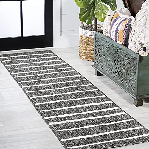 JONATHAN Y Berber Stripe Indoor Outdoor Runner Rug 2X8 Black/Ivory, Colonia for Backyard, Patio, Porch, Easy-Cleaning, High Traffic, Pet-Friendly, Non-Shedding (SMB125E-28) - color: Black/Ivory, size: 2'2" x 8' (Rectangular)