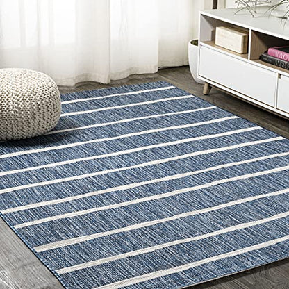 JONATHAN Y Berber Stripe Indoor Outdoor Area Rug 3X5 Blue/Ivory, Colonia for Backyard, Patio, Porch, Easy-Cleaning, High Traffic, Pet-Friendly, Non-Shedding (SMB125C-3) - size: Select