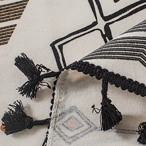 RYNGHIPY Boho Window Valance Cotton Linen Curtain Tiers Farmhouse Window Curtain Topper for Kitchen Living Room Bedroom 55 x 36 Inches Length - color: Cream Black, size: 55"W x 36"L (Pack of 1)