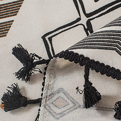 RYNGHIPY Boho Window Valance Cotton Linen Curtain Tiers Farmhouse Window Curtain Topper for Kitchen Living Room Bedroom 55 x 36 Inches Length - color: Cream Black, size: 55"W x 36"L (Pack of 1)