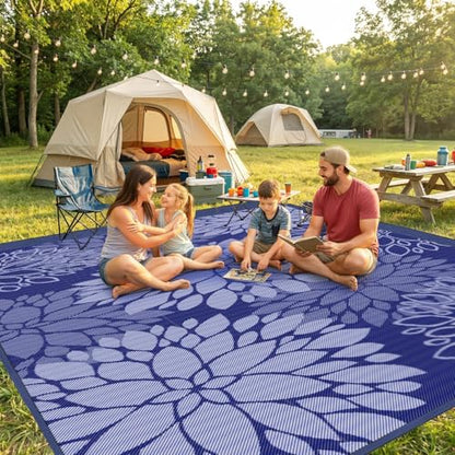 Mattitude Outdoor Rug 6' x 9' Waterproof, Reversible Portable Plastic Straw Area Rugs, Patio Carpet for RV Camping, Porch, Deck, Backyard, Camper, Pool, Picnic, Blue & White - size: 6' x 9' (Rectangular)