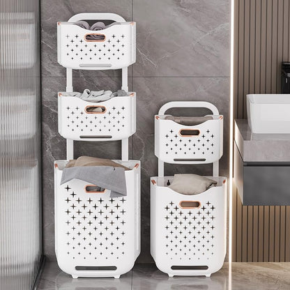 Collapsible Laundry Basket Organizer, 3-Tier Foldable Laundry Sorter with Wheels & Wall Mount, Space-Saving Slim Laundry Hamper with Removable Bins,100L Capacity for Bathroom, Dorm & Small Spaces - size: 3-Tier