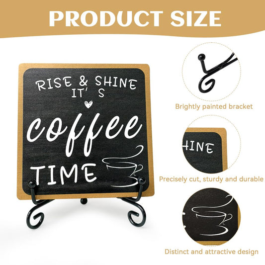 Coffee Bar Sign, 4x4" Wooden Rise and Shine It's CoffeeTime Sign, Mini Farmhouse Coffee Bar Decoration for Coffees Station Home Kitchen Tabletop Decor