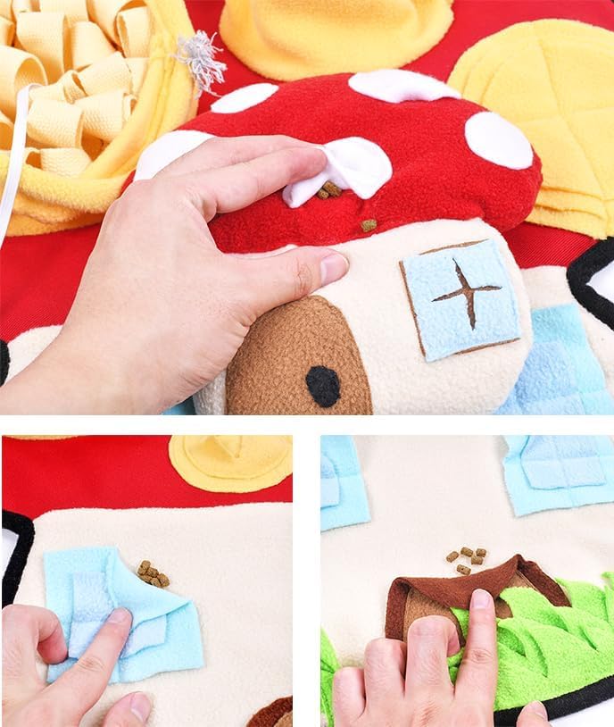 Ferret Cats Snuffle Mat Fleece Foraging Mats Interactive Feeding Toy Small Animal Rabbit Guinea Pig Rat Hamster Anti Slip Treat Dispenser Slow Feeder (Mushroom) - color: Mushroom