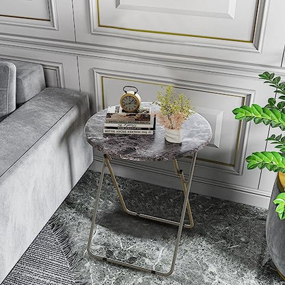 Round Folding TV Tray/TV Trays Dinner Snack Trays Table,Portable Foldable Table Small Sofa Bedside Tables with Light Weight, 17.5 x 17.5 x 26 in(Black Marble) - color: Black Marble, size: 1pc
