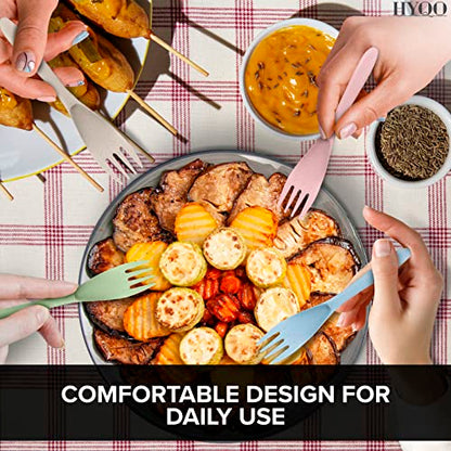 4 Sets Wheat Straw Travel Silverware with Case - Reusable Utensils Set with Case Forks and Spoons Silverware Set Lunch Box Accessories - Fork and Spoon Set Plastic Dinnerware Camping Tableware Set