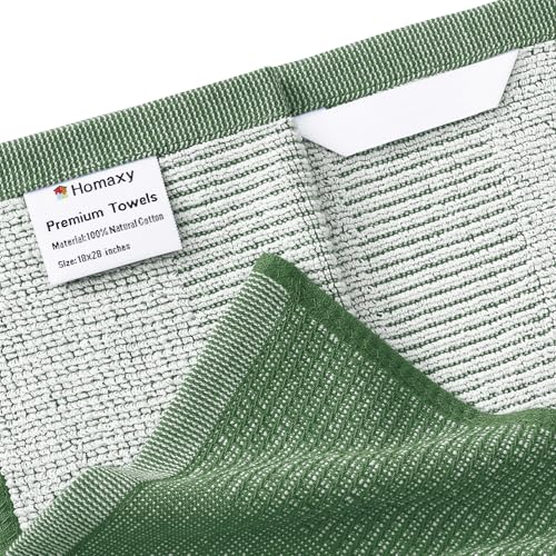 Homaxy Premium Kitchen Towels(18”x 28”, 3 Pack), Large Cotton Kitchen Hand Towels, Flat and Terry Dish Towels, 380 GSM Highly Absorbent Tea Towel Set with Hanging Loop, Grass Green - color: Grass Green, style: 3-pack