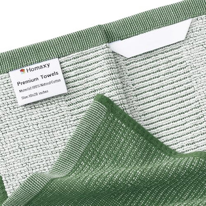 Homaxy Premium Kitchen Towels(18”x 28”, 3 Pack), Large Cotton Kitchen Hand Towels, Flat and Terry Dish Towels, 380 GSM Highly Absorbent Tea Towel Set with Hanging Loop, Grass Green - color: Grass Green, style: 3-pack