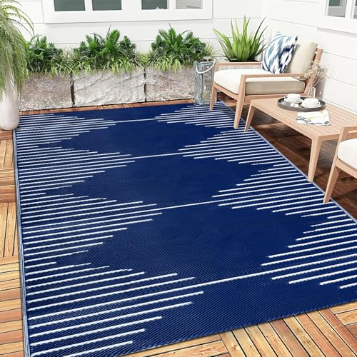 Falflor Outdoor Rug Waterproof 6x9 ft, Reversible Outdoor Plastic Straw Rug, Large Outdoor Patio Rug for RV Camping, Indoor Outdoor Rugs for Porch Deck Backyard Balcony Picnic Beach - color: Blue, size: 6' x 9'