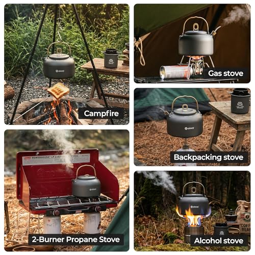 Alocs 2.3L Camping Coffee Pot Outdoor Coffee Maker Set, Hard Anodized Aluminum Camping Kettle with Pour Over Coffee Kit, 12oz Mug & Precision Spout, Portable Backpacking Gear for Campfire & Gas Stove