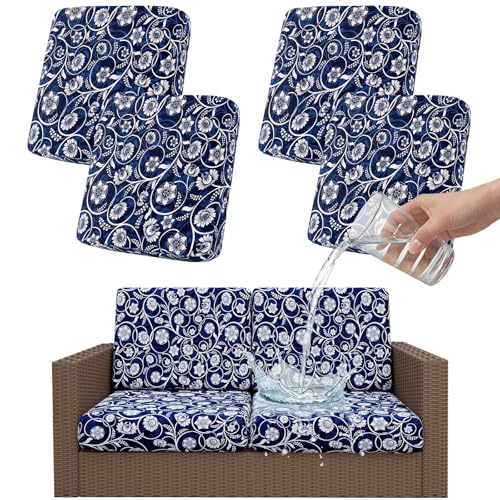 Smiry Waterproof Patio Cushion Covers, Stretch Outdoor Couch Slipcovers Replacement Washable Furniture Protector Sofa Chair Seat Cover for Dogs and Pets (4 Pcs, Navy) - color: Navy, size: 4PCS